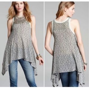 FREE PEOPLE Light Grey Green Semi Sheer Bumble Bees Knees Long Drape Tank Top